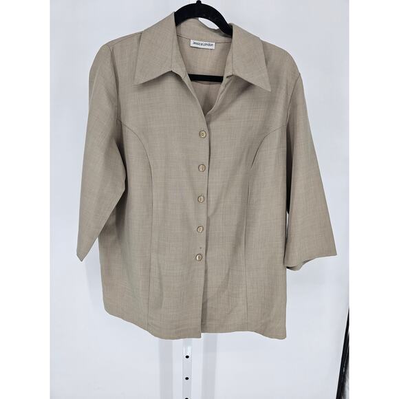 Jessica London Women's Tan 3/4 Sleeve Collared Button Down Shirt Top Size 1X - Picture 1 of 3